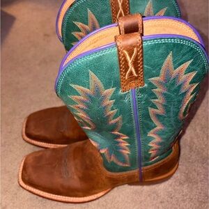 Brown and Green Heeled Boots